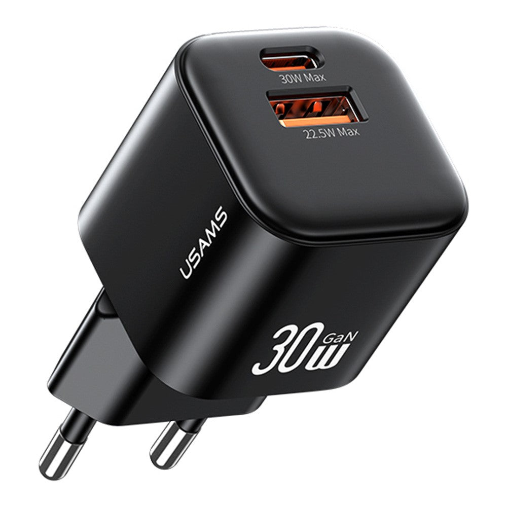 USAMS CC263 30W GaN Oplader Dobbelt Port USB-C + USB-A Hurtigopladende Miniadapter til Rejse / Hjemmebrug