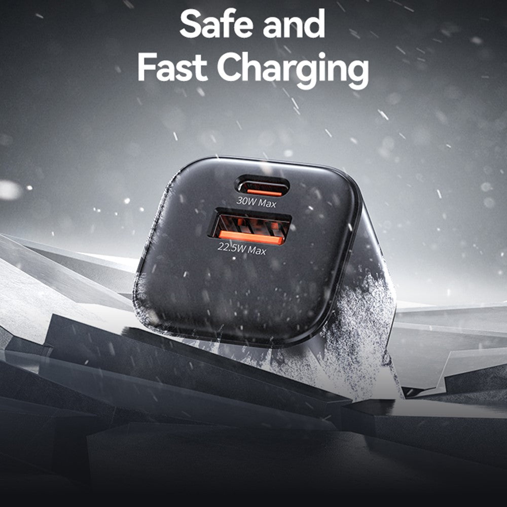 USAMS CC263 30W GaN Charger Dual Port USB-C + USB-A Fast Charging Mini Adapter for Travel / Home Use