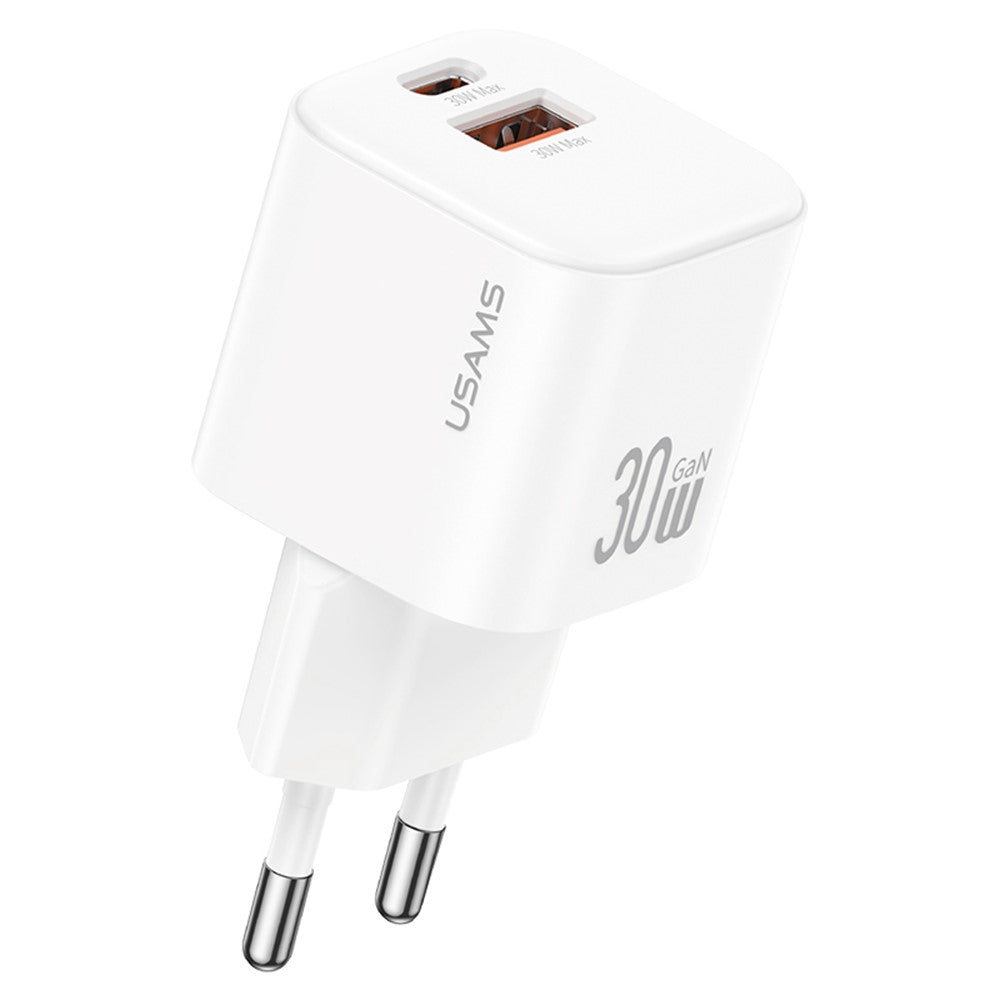USAMS CC263 30W GaN Oplader Dobbelt Port USB-C + USB-A Hurtigopladende Miniadapter til Rejse / Hjemmebrug