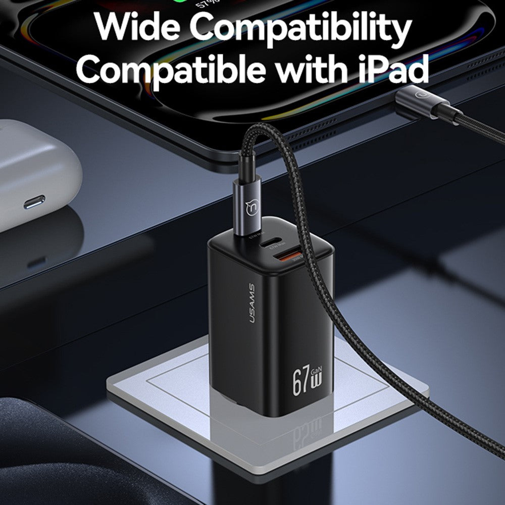 USAMS CC265 67W GaN Charger Fast Charging 3-Port USB Power Adapter