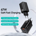 USAMS CC265 67W GaN Charger Fast Charging 3-Port USB Power Adapter