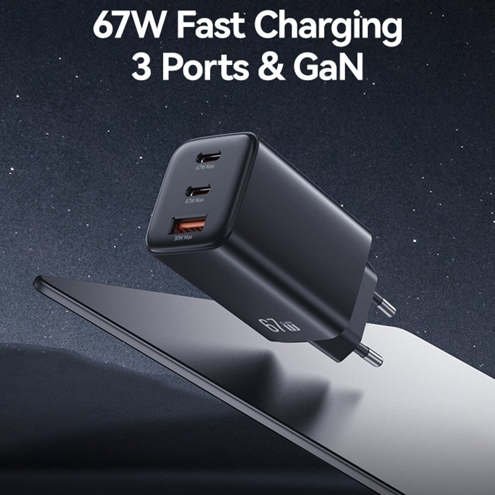 USAMS CC265 67W GaN Charger Fast Charging 3-Port USB Power Adapter