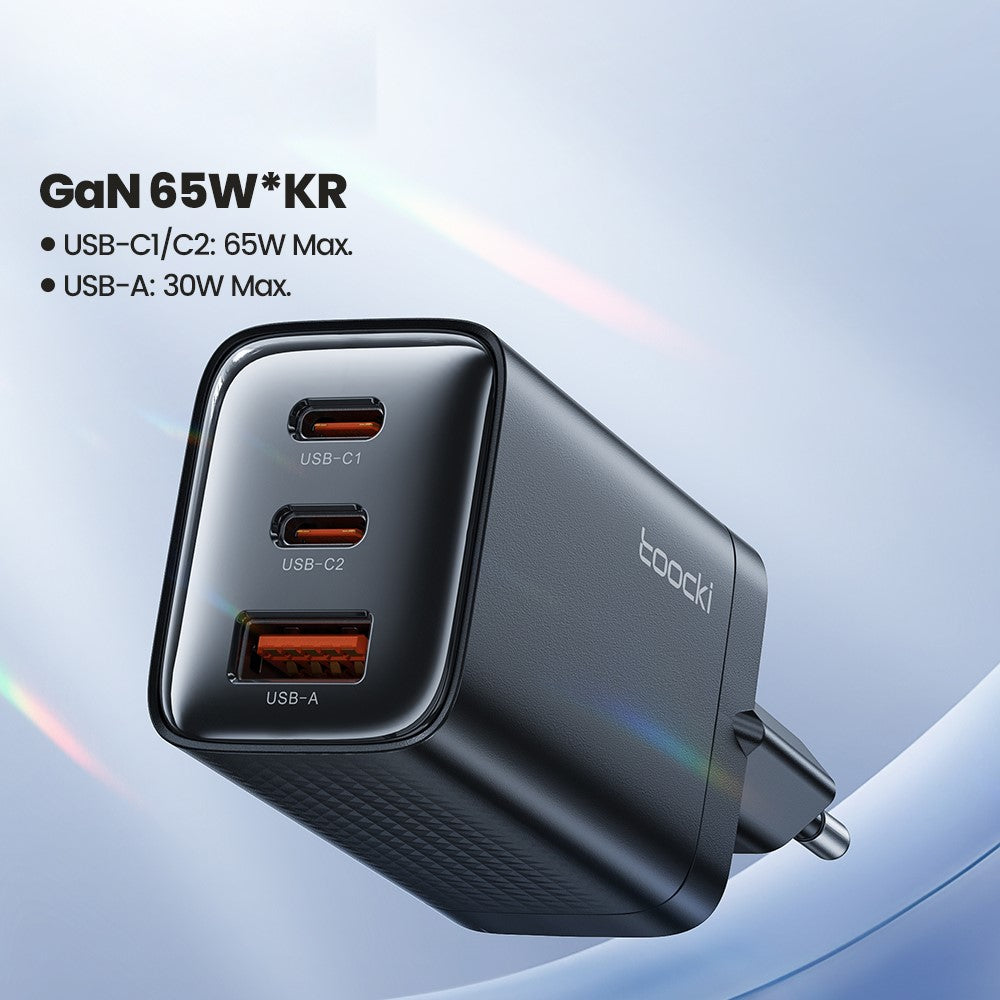 TOOCKI TCT65 65W Wall Charger 2C1A Fast Charging Multi Port USB C Power Adapter