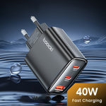 TOOCKI TCT40 40W Wall Charger 2C1A Fast Charging Multi-Port USB Power Adapter