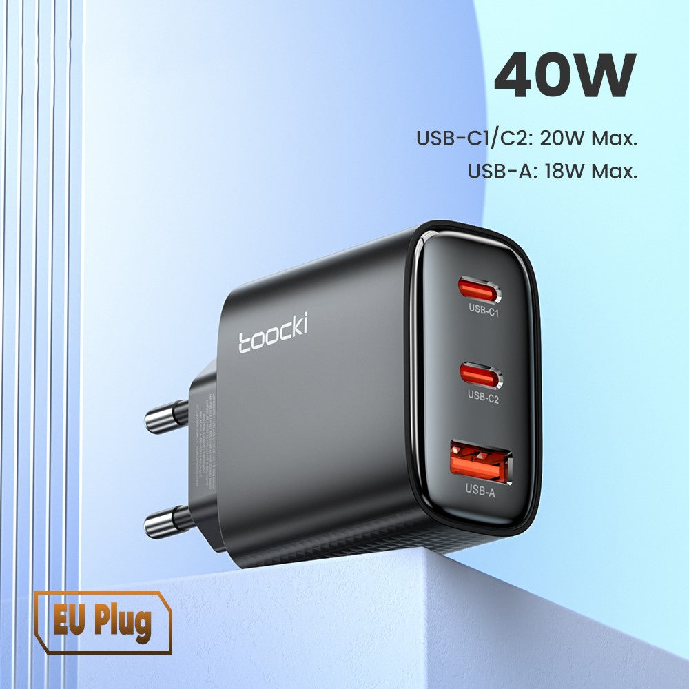TOOCKI TCT40 40W Wall Charger 2C1A Fast Charging Multi-Port USB Power Adapter