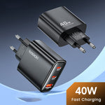 TOOCKI TCT40 40W Wall Charger 2C1A Fast Charging Multi-Port USB Power Adapter