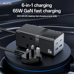 YESIDO MC38 65W GaN Power Strip USB-C USB-A Fast Charger Multi Device Charging Station
