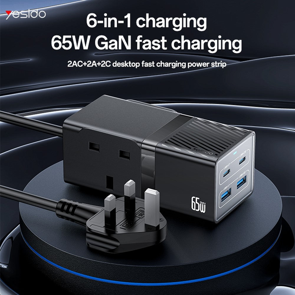 YESIDO MC38 65W GaN Power Strip USB-C USB-A Fast Charger Multi Device Charging Station