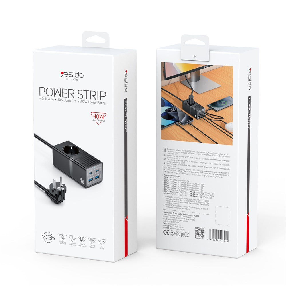 YESIDO MC35 40W GaN Power Strip USB-C USB-A Desktop Fast Charging Station