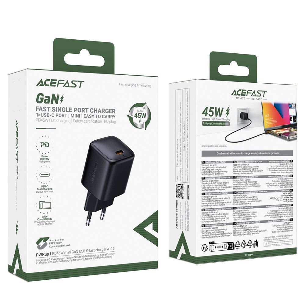ACEFAST A119 USB-C Mini GaN Wall Charger 45W PD Fast Charging Travel Adapter