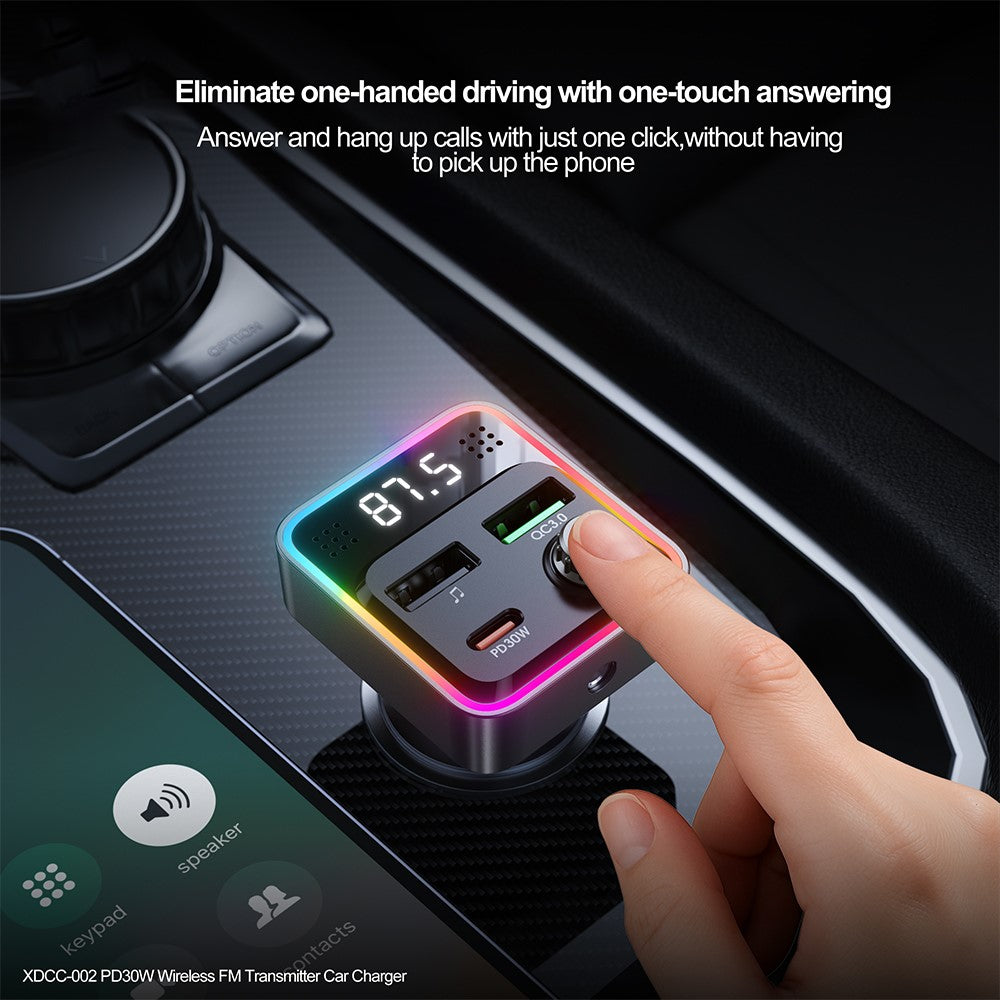 XUNDD XDCC-002 Car FM Transmitter PD 30W Type-C Dual USB Ports Charger Hands-Free Calling Adapter