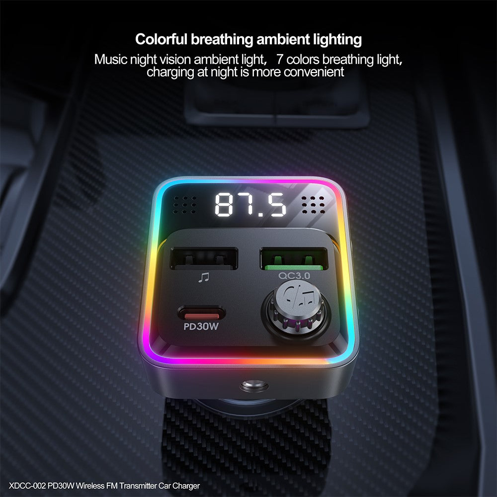 XUNDD XDCC-002 Car FM Transmitter PD 30W Type-C Dual USB Ports Charger Hands-Free Calling Adapter