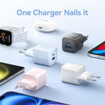 VENTION FEQ Series GaN Oplader USB A + USB C Dobbeltporte 30W Hurtigopladningsadapter, EU Stik