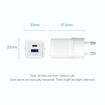VENTION FEQ Series GaN Oplader USB A + USB C Dobbeltporte 30W Hurtigopladningsadapter, EU Stik