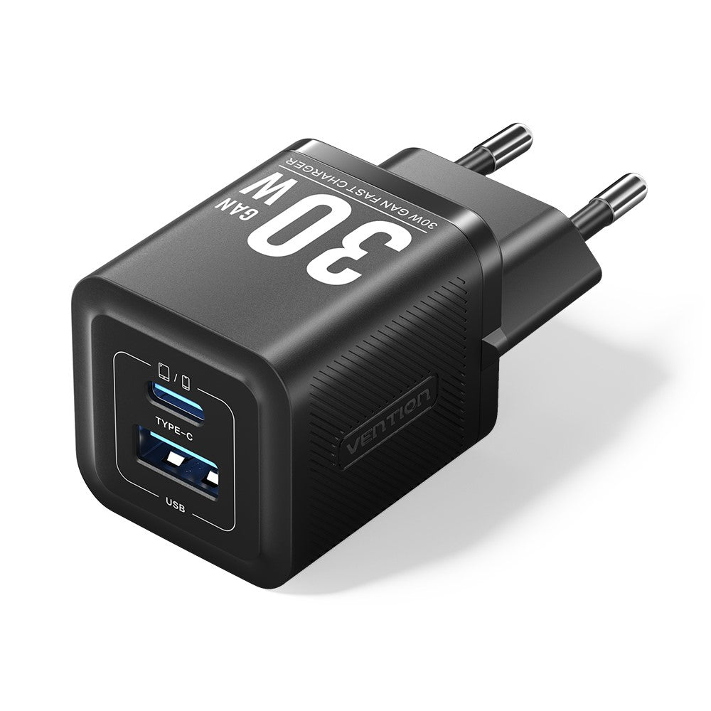 VENTION FEQ Series GaN Oplader USB A + USB C Dobbeltporte 30W Hurtigopladningsadapter, EU Stik