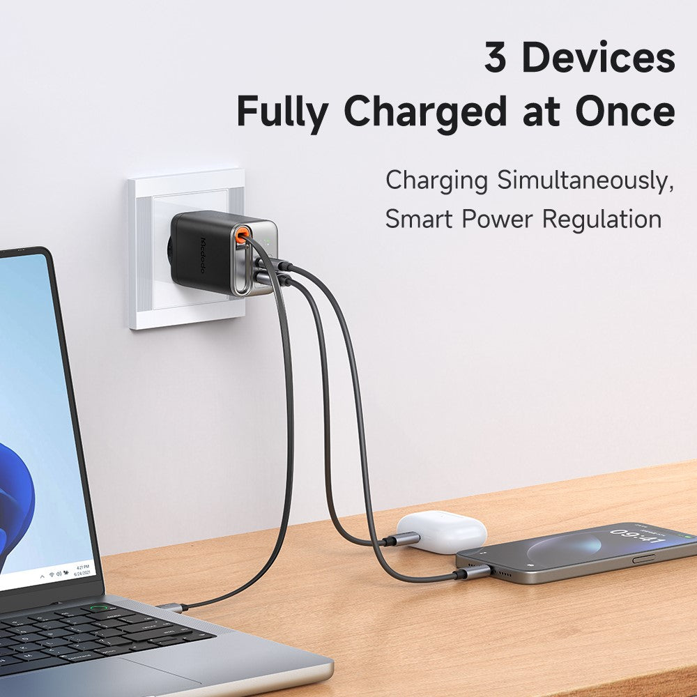 MCDODO CH-410 FreeGo 67W GaN Charger USB-C USB-A Power Adapter with Built-in Retractable Cable, EU Plug