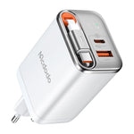 MCDODO CH-410 FreeGo 67W GaN-oplader USB-C USB-A strømadapter med indbygget udtrækkeligt kabel, EU-stik