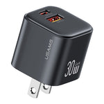 USAMS CC270 30W GaN Mini Dual Port Fast Charger USB-A + Type-C Power Adapter, US Plug