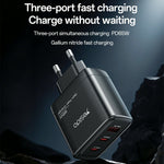 YESIDO YC144 EU Plug 65W GaN Charger 2 USB C + 1 USB A Fast Charging Adapter Multi-Protocol Compatible