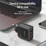 YESIDO YC144C EU Plug 65W GaN Charger 2 USB C + 1 USB A Fast Charging Adapter Multi-Protocol Compatible, with 1.2m Type C Cable