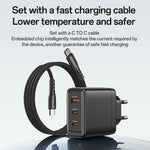 YESIDO YC144C EU Plug 65W GaN Charger 2 USB C + 1 USB A Fast Charging Adapter Multi-Protocol Compatible, with 1.2m Type C Cable
