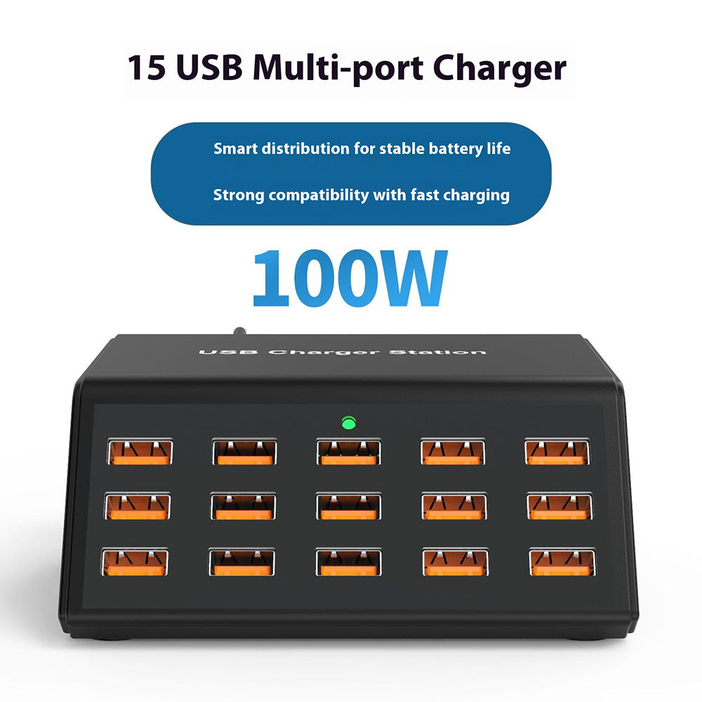 HW15 15 Multi-Port USB Charger Station PD 100W Fast Charge Adapter with Digital Display for Phone / Tablet