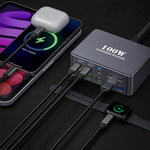 HW33 Multi-Port PD 100W Hurtigopladningsblok USB-C Opladningsstation til Telefoner/Bærbare Computere Rejse/Kontor