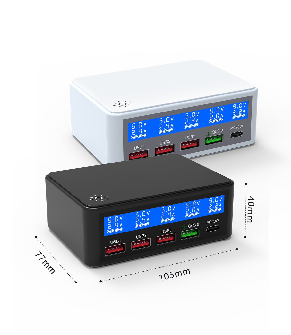 65W USB Charger LCD Display PD 20W QC3.0 Fast Charging Multi-Port Power Adapter for iPhone / iPad / MacBook