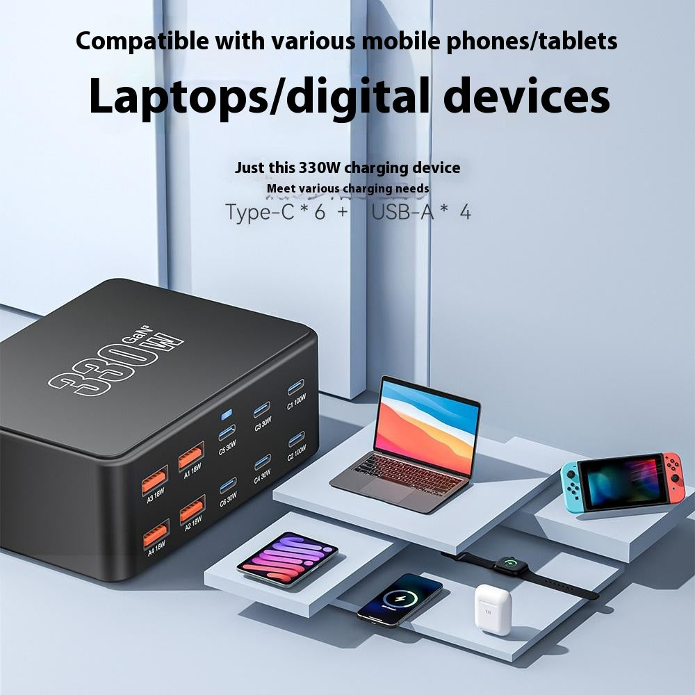 HW66 330W GaN Multi-Port Charger Digital Display PD Fast Charging Station for Phones/Tablets