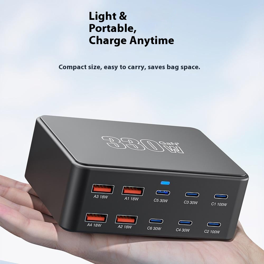 HW66 330W GaN Multi-Port Charger Digital Display PD Fast Charging Station for Phones/Tablets