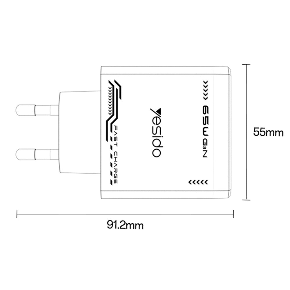 YESIDO YC101 65W GaN-oplader USB A + 2 USB C Transparent Mech Hurtigopladningsadapter