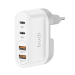 BUDI AC326TQEW 40W Travel Charger Folding 2 USB QC + 2 USB-C PD Wall Charger Multi Port Wall Charger, EU Plug