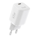 BUDI AC020EW 45W Opladeradapter Enkel USB-C Port GaN Hurtig Opladning Vægoplader Kompakt Design, EU Stik