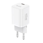 BUDI AC020EW 45W Opladeradapter Enkel USB-C Port GaN Hurtig Opladning Vægoplader Kompakt Design, EU Stik