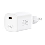 BUDI AC020EW 45W Opladeradapter Enkel USB-C Port GaN Hurtig Opladning Vægoplader Kompakt Design, EU Stik