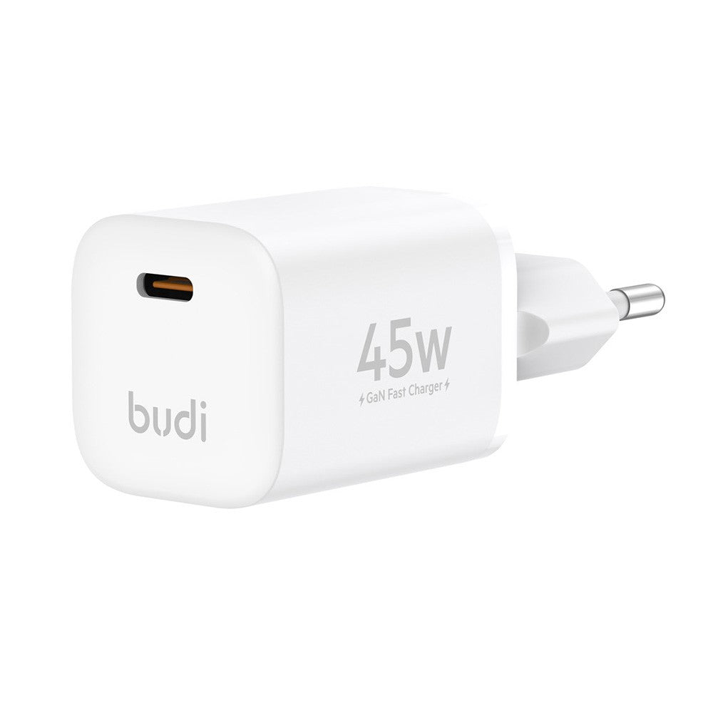 BUDI AC020EW 45W Opladeradapter Enkel USB-C Port GaN Hurtig Opladning Vægoplader Kompakt Design, EU Stik