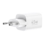 BUDI AC020EW 45W Opladeradapter Enkel USB-C Port GaN Hurtig Opladning Vægoplader Kompakt Design, EU Stik