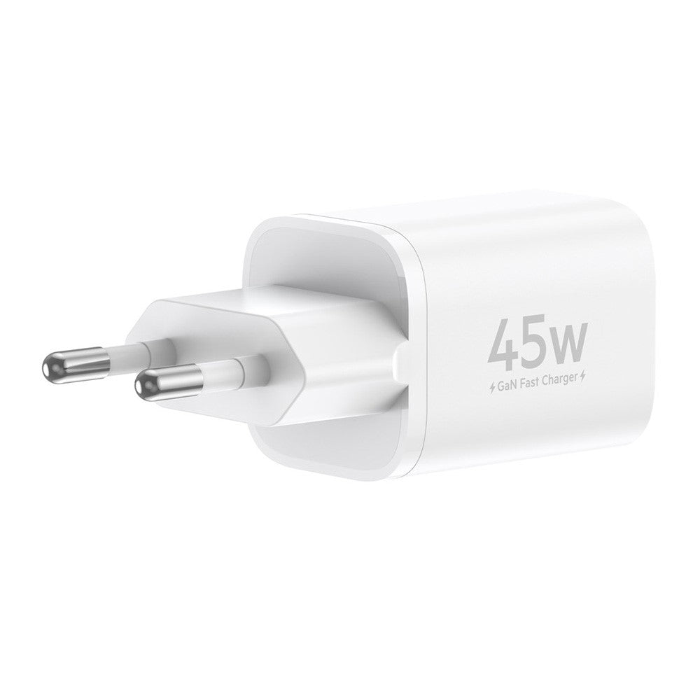 BUDI AC020EW 45W Opladeradapter Enkel USB-C Port GaN Hurtig Opladning Vægoplader Kompakt Design, EU Stik