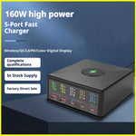 868H USB Charger Station Multi Port Desktop PD 160W Fast Charging Hub Wall Block with LCD Display