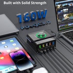 868H USB Charger Station Multi Port Desktop PD 160W Fast Charging Hub Wall Block with LCD Display