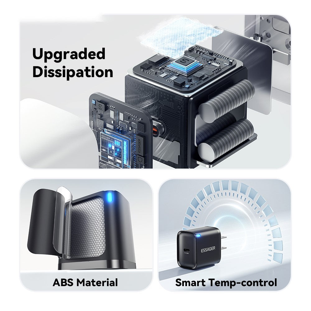 ESSAGER Max 20W USB-C hurtigoplader PRO Chip-teknologi Strømadapter Mini Rejseopladerstik