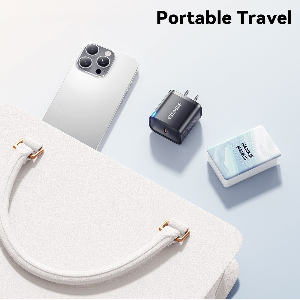 ESSAGER Max 30W USB-C Hurtigoplader PRO Chip Teknologi Strømadapter Mini Rejseopladningsstik
