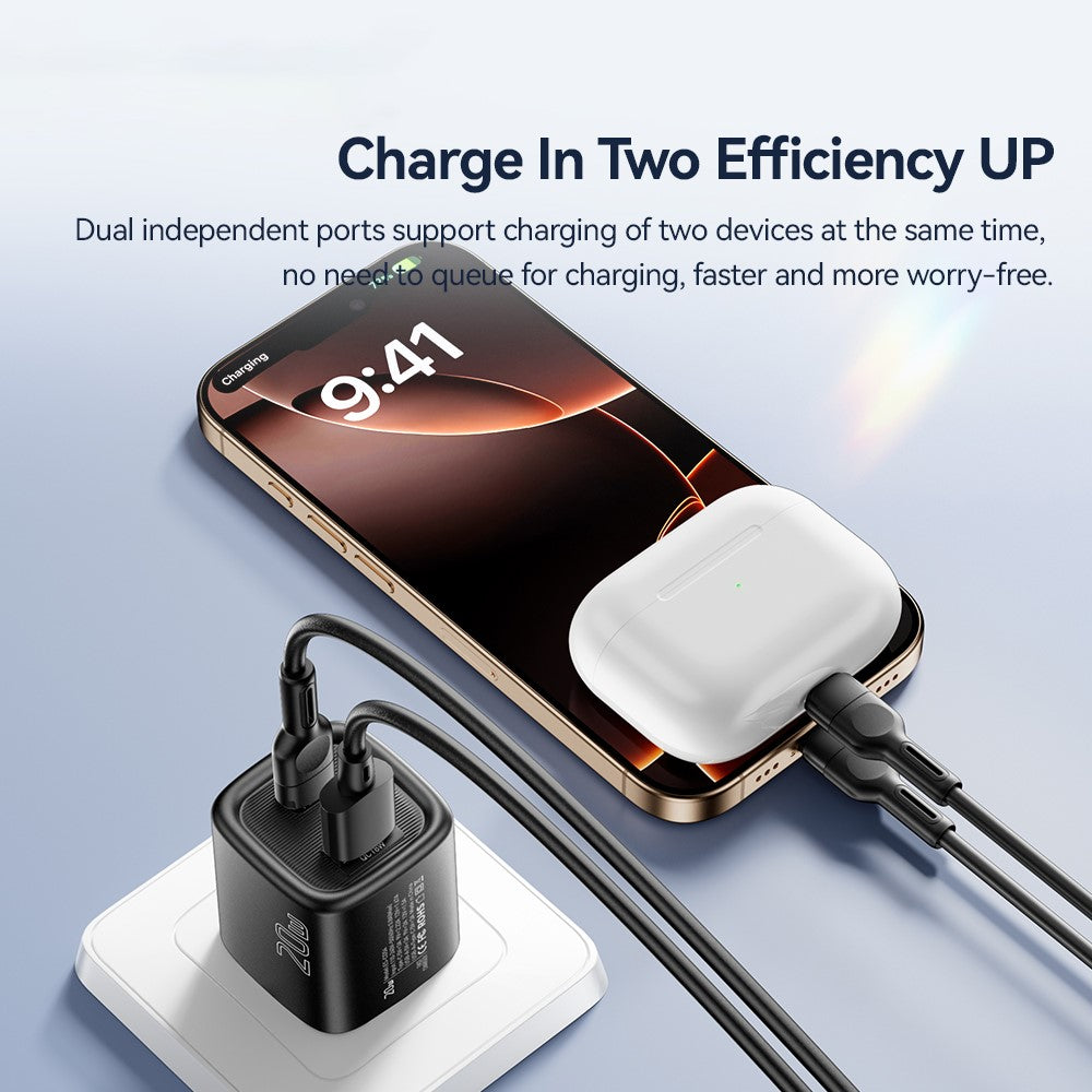 ESSAGER Max 20W Rejseoplader Dobbeltport USB A + Type C Hurtigopladning Smart Temperaturkontrol