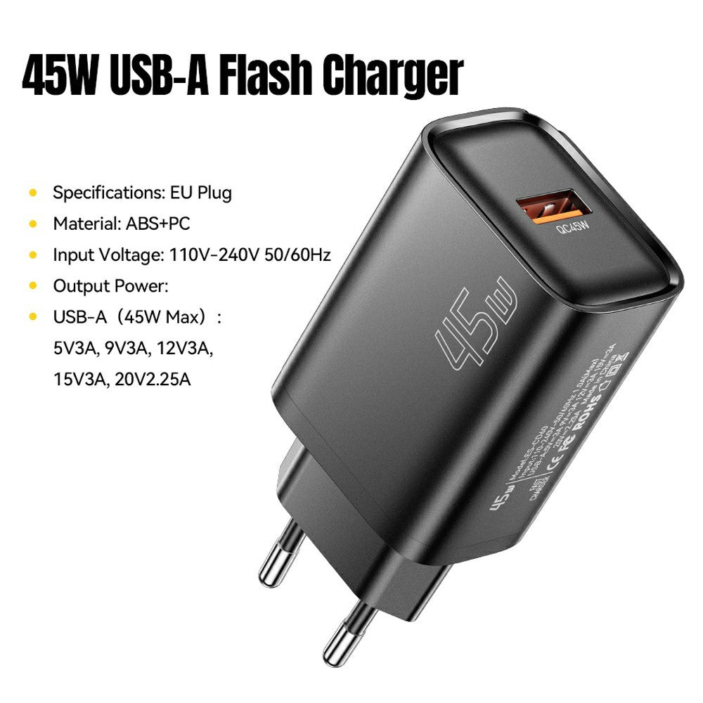 ESSAGER Max 45W USB-A Fast Charger Smart Temperature Control Power Wall Charger Adapter Portable