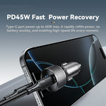 ESSAGER PD 45W Biloplader i aluminiumslegering USB-A / Type-C Dobbeltport PD3.0 / QC3.0 Hurtigopladningsadapter