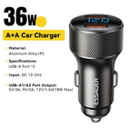 ESSAGER PD 36W Aluminum Alloy Fast Charging Car Charger Dual QC3.0 Digital Display Power Adapter