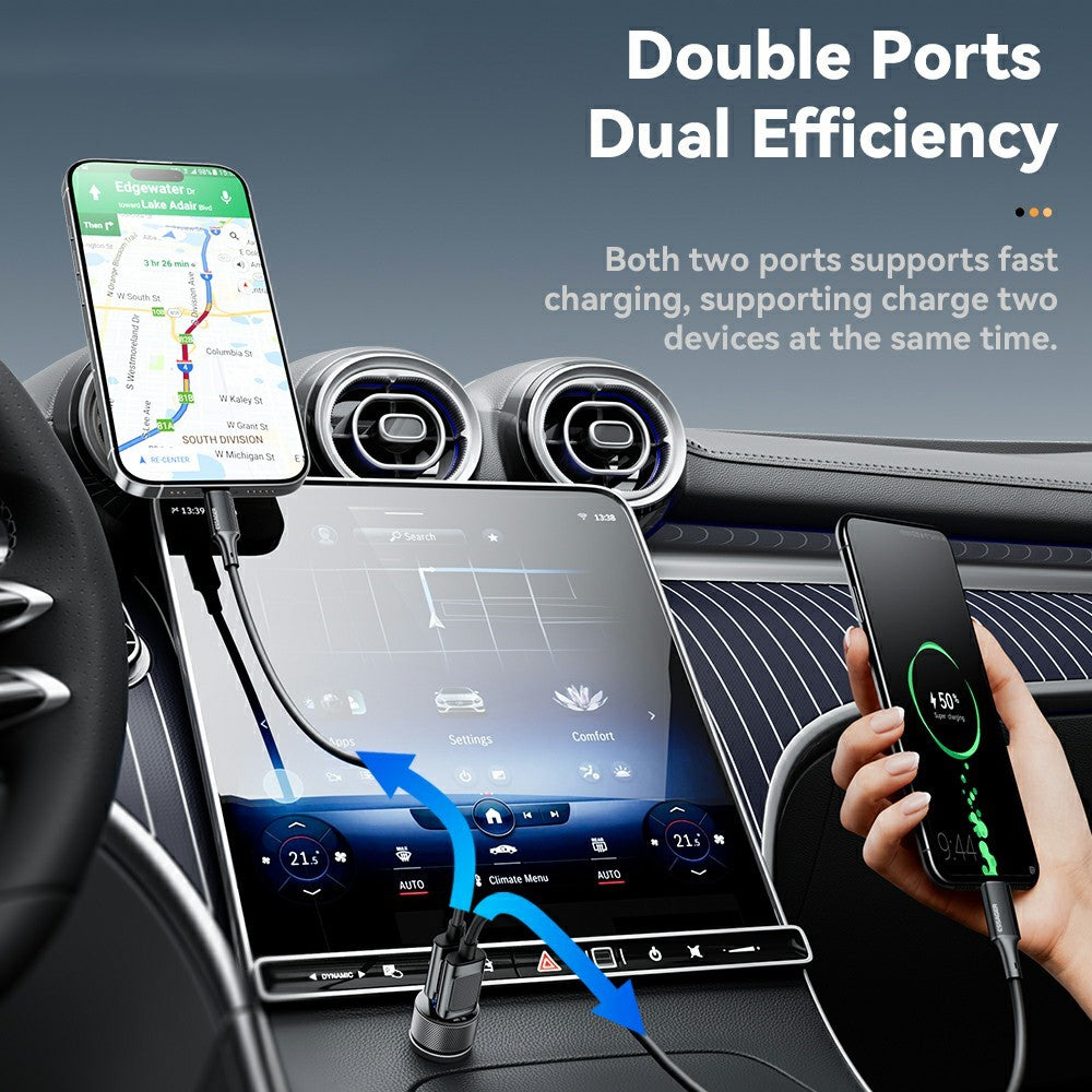 ESSAGER PD 36W Aluminum Alloy Fast Charging Car Charger Dual QC3.0 Digital Display Power Adapter