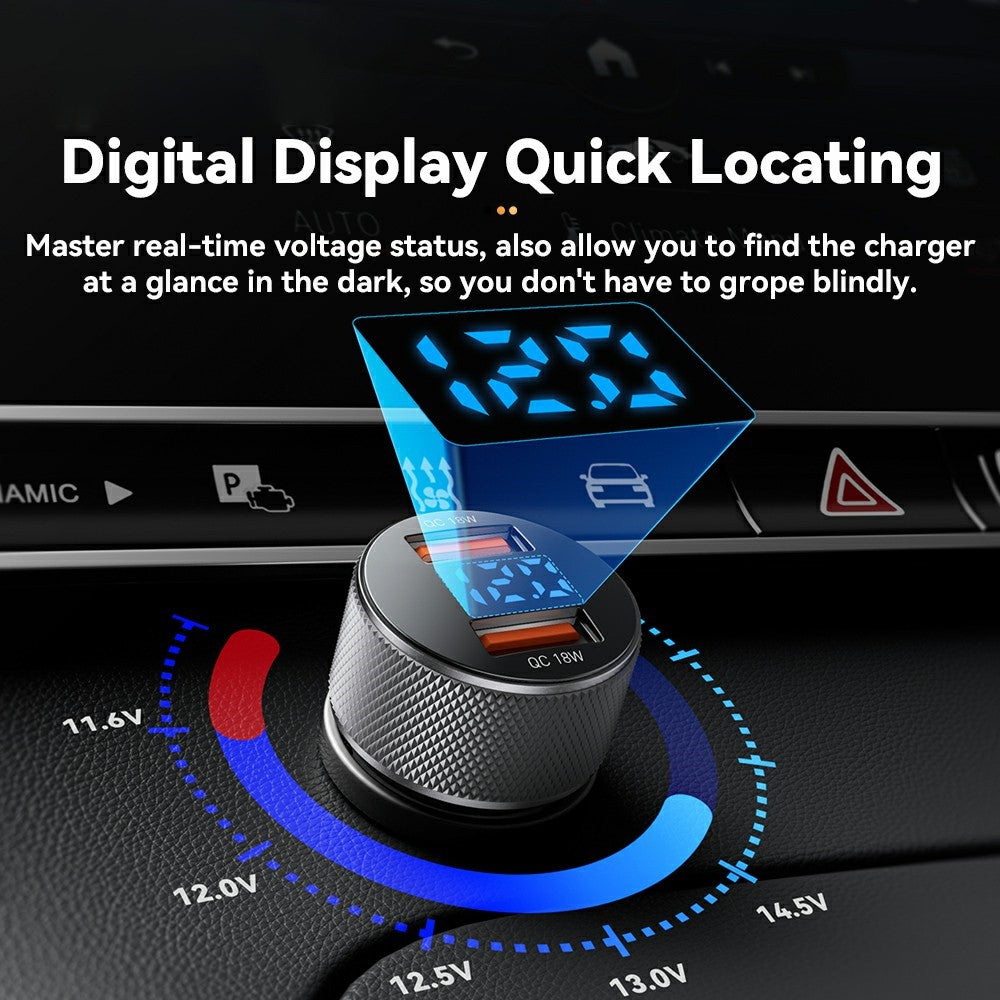 ESSAGER PD 36W Aluminum Alloy Fast Charging Car Charger Dual QC3.0 Digital Display Power Adapter