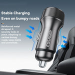 ESSAGER PD 36W Aluminum Alloy Fast Charging Car Charger Dual QC3.0 Digital Display Power Adapter