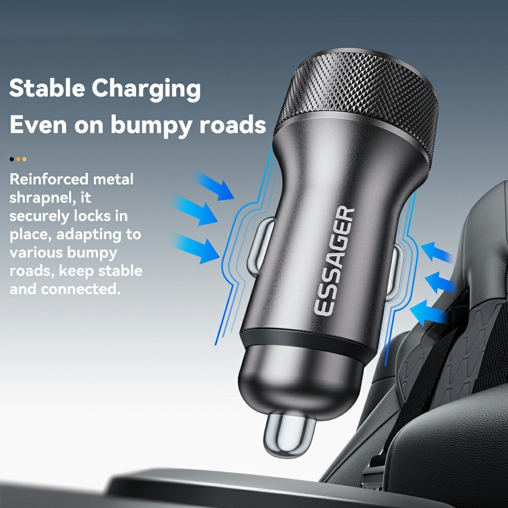 ESSAGER PD 36W Aluminum Alloy Fast Charging Car Charger Dual QC3.0 Digital Display Power Adapter